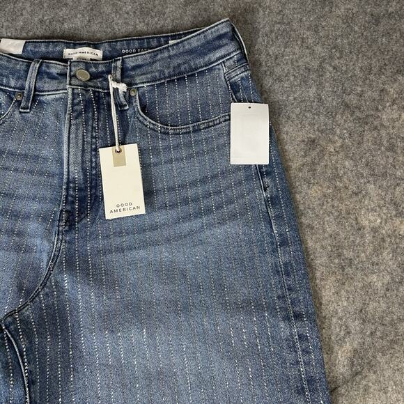 Good American Good Ease Rhinestone Embellished Wide Leg Jeans Womens 4/27 - Picture 2 of 12
